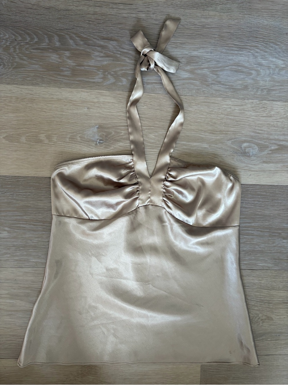 Vintage Y2K Glam Champagne Satin Halter Going Out Top M